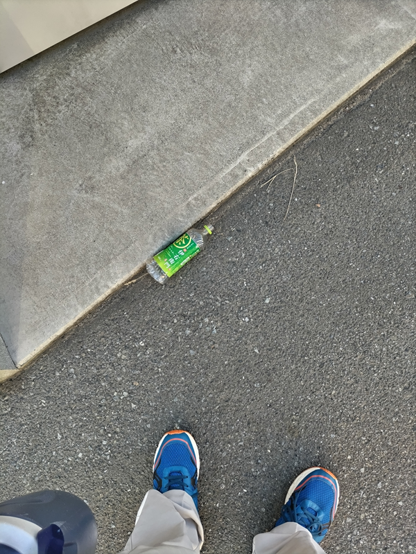 元引籠り撮影の通勤路の途中に落ちていた緑色のペットボトル