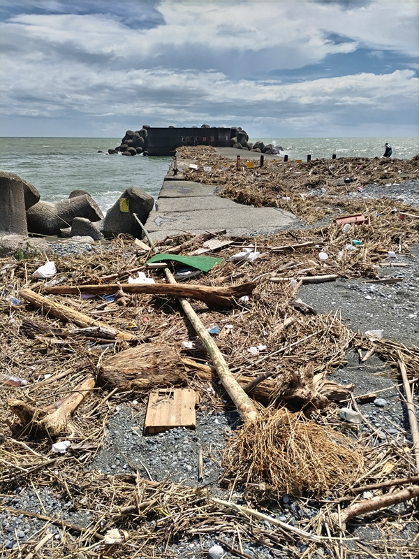 元引籠りが海岸清掃する前の二宮・梅沢海岸の突堤付近の様子