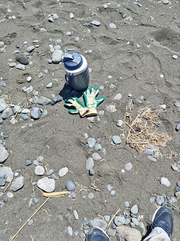 元引籠りが梅沢海岸に持参した水筒と緑色の手袋