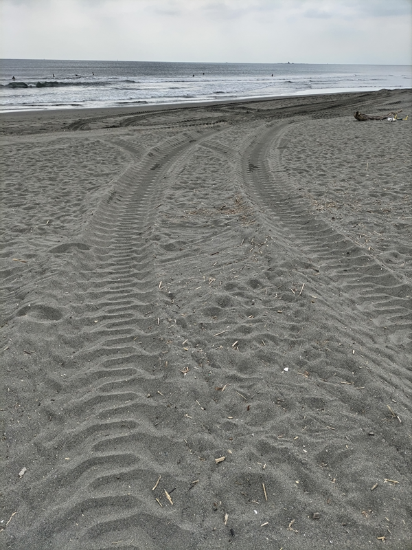 引きこもりだった齋藤健一撮影の辻堂海岸の砂浜についたタイヤ痕