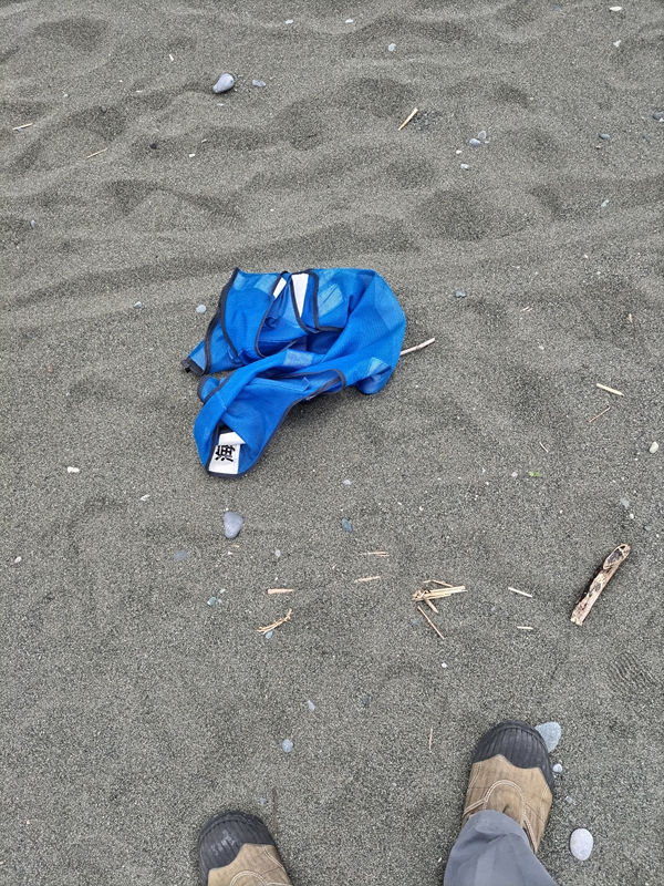 元ニート引籠りの俺が青いベストを砂地に置いて眺めていた場面