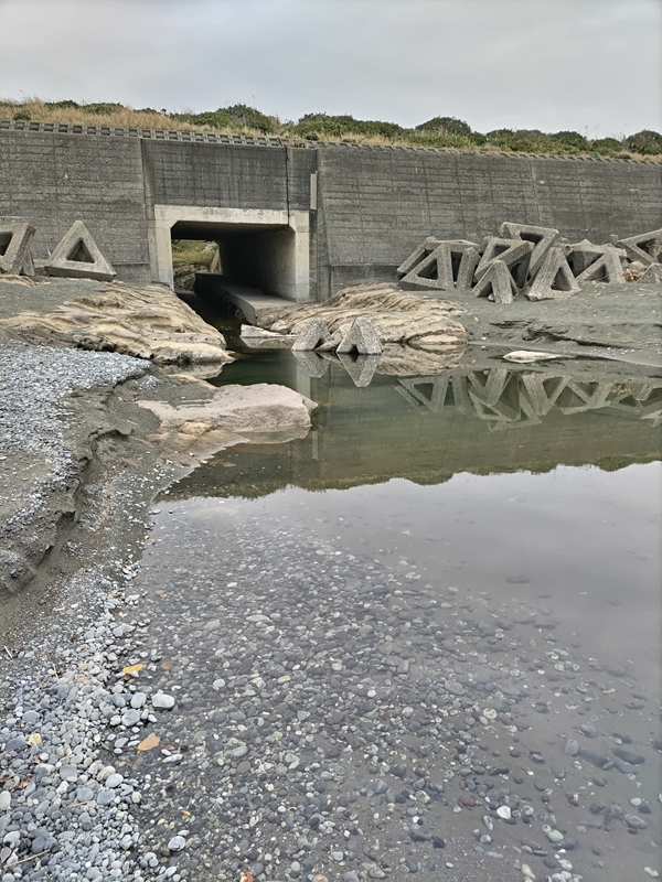 引籠りだった齋藤健一が大磯の海岸に流れる川を見ていた場面