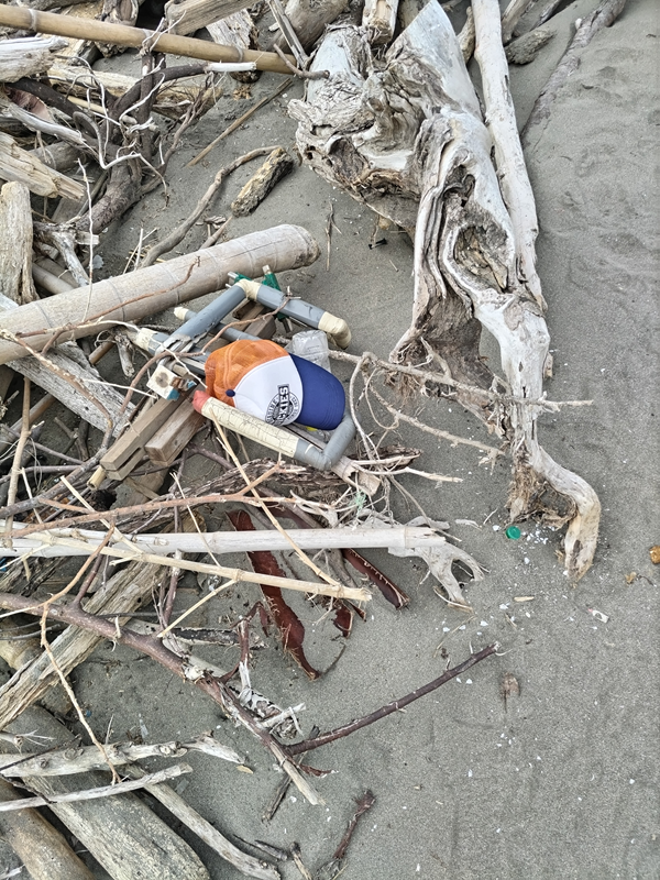 引籠りだった齋藤健一が鎌倉市の材木座海岸に集められた流木と帽子のゴミを見たところ