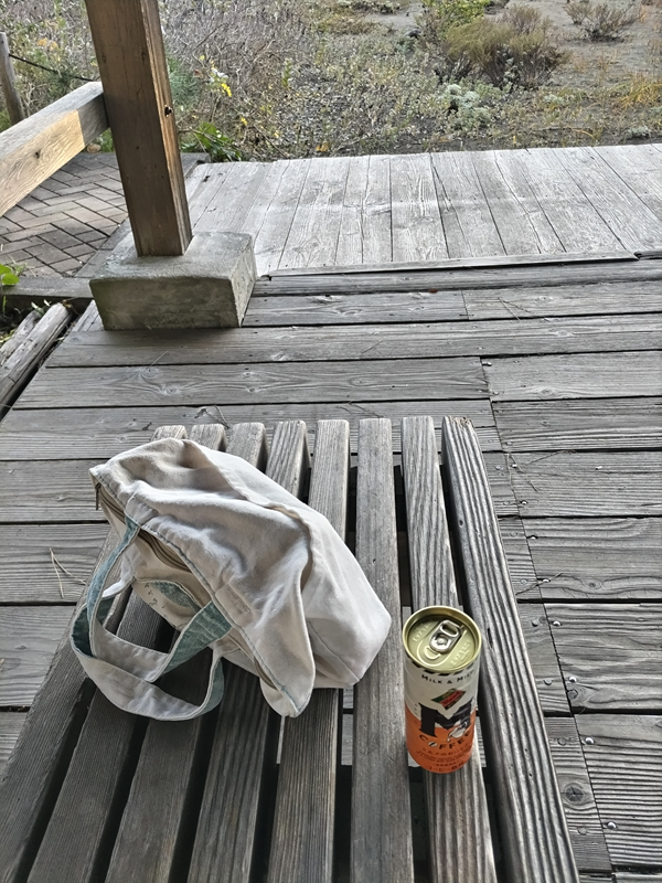 元引籠りニートが木製テーブルの上に置かれた白い弁当袋とダイドーのM珈琲