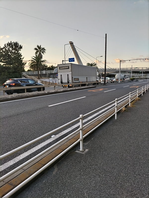 元ニート引籠りのセル齋藤が朝の汐見台バス停前の道路を見ているところ