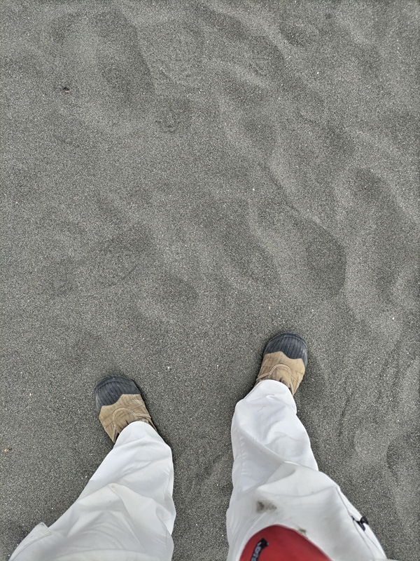 元ニート引籠りのセル齋藤が茶色の作業靴で立っていた平塚の砂浜