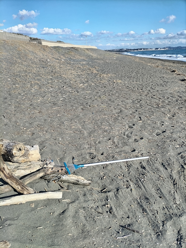 元ニートのセル齋藤が見ていた海岸清掃で出た流木の山と熊手