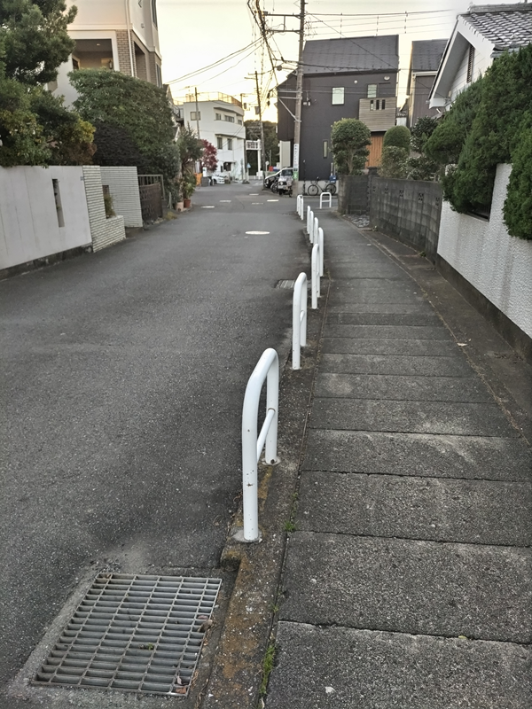 引籠りニートだったセル齋藤が白い鉄柵の中のコンクリートの歩道を見ている様子