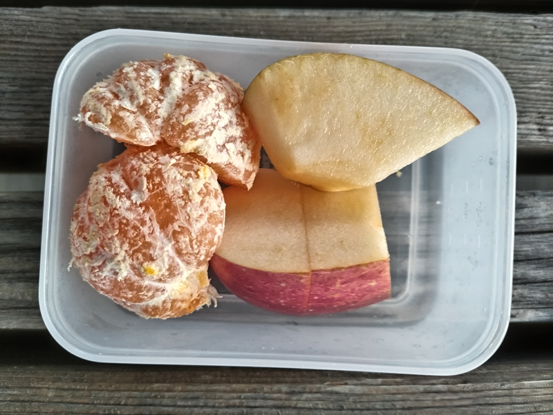 元ニート引籠りが持っていた果物の弁当箱の中にあるリンゴとみかん