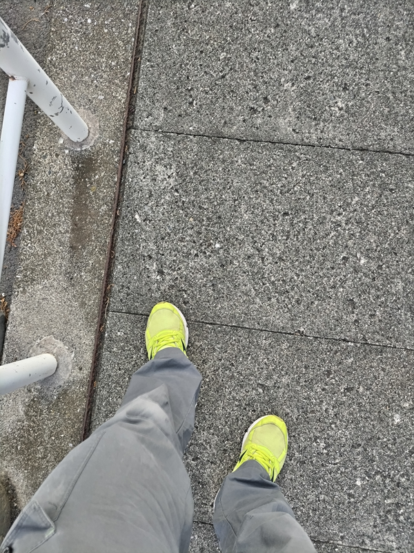 元引籠りニートだった齋藤健一がレモンイエローのミズノのスニーカーを履いて歩道を歩いているところ