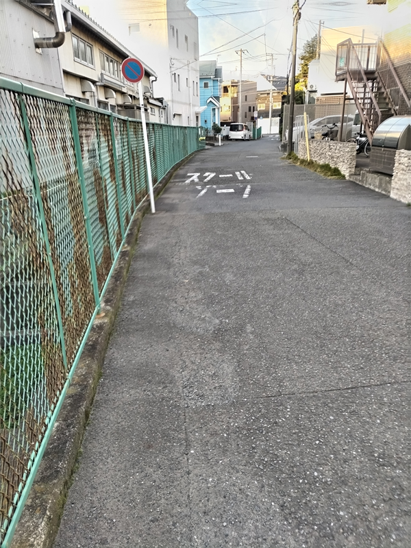 引籠りだった齋藤健一がスクールゾーンの傍に立つ緑の柵を見ているところ