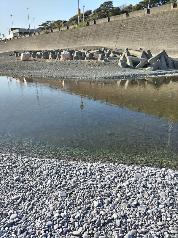 元ニート引籠りが見ていた二宮町の押切海岸のテトラ帯と海に流れ込む大量の水