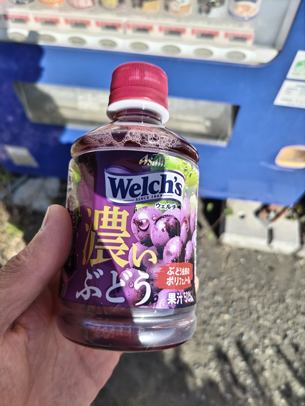 元ニート引籠りのセル齋藤がウェルチの濃いぶどう飲料を持っているところ