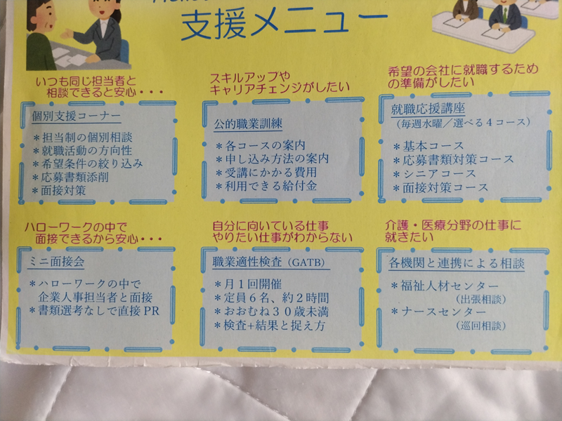 ハローワークの支援メニューのチラシ